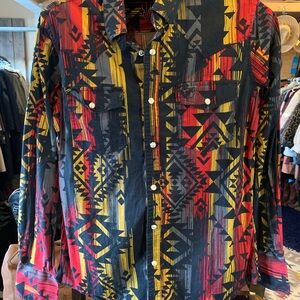 Platini Western Colorful Geometric Button-Up Pearl Snap Shirt